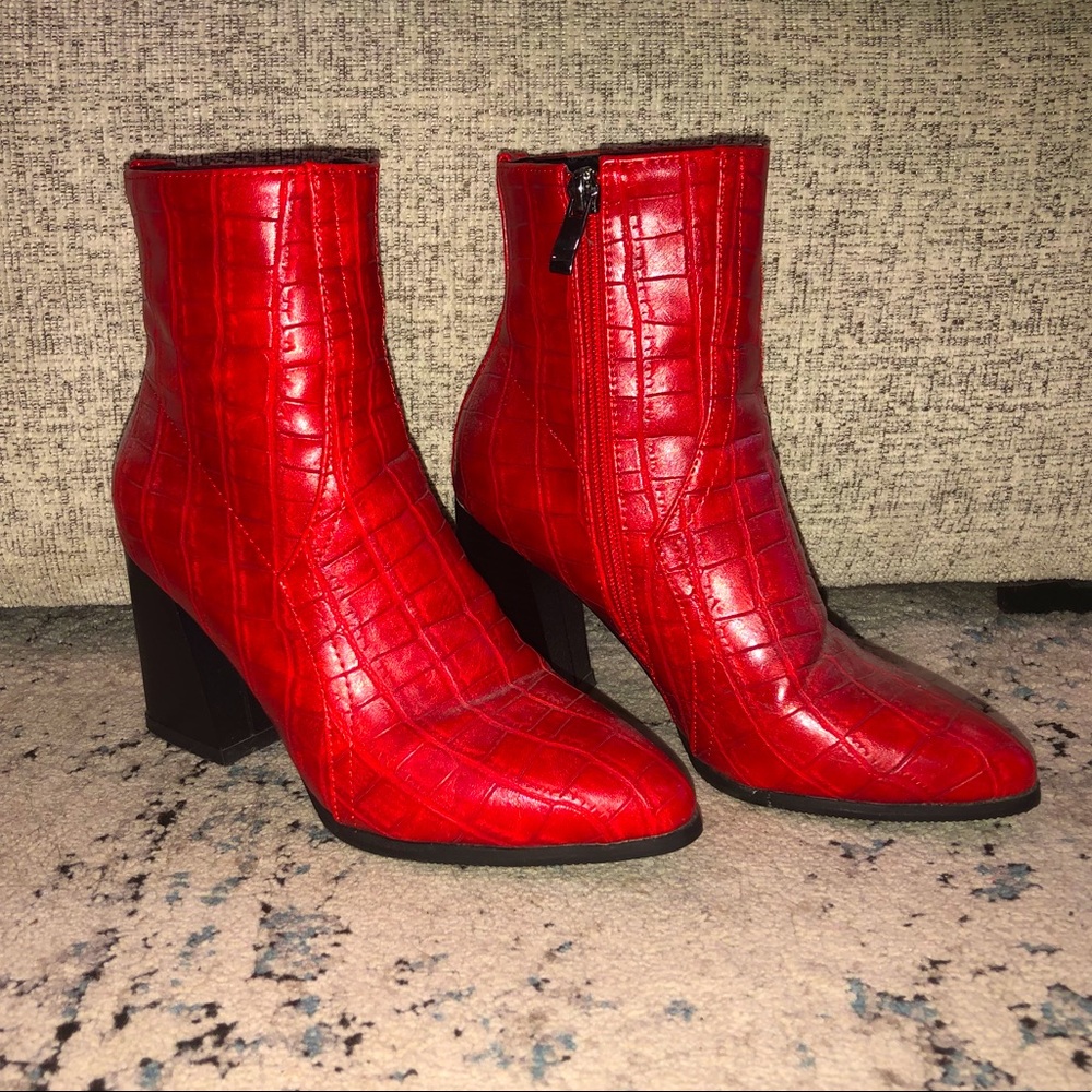 Red Leather boots booties